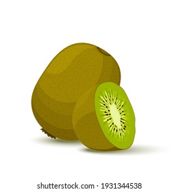 Kiwi, whole fruit and half. Vector illustration cartoon flat icon isolated on white.Summer fruits for healthy lifestyle.