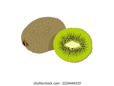 Kiwi, fruta entera y media. Icono de ilustración de vector realista aislado en blanco. Frutos de verano para un estilo de vida saludable.