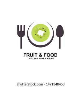 Kiwi wit Fork & Spoon logo concept. Food & Fruit logo vector