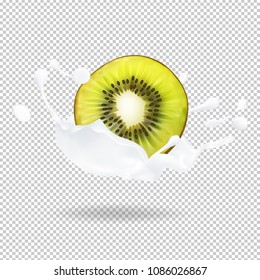 Kiwi and yogurt splash 3d  vector realistic illustration