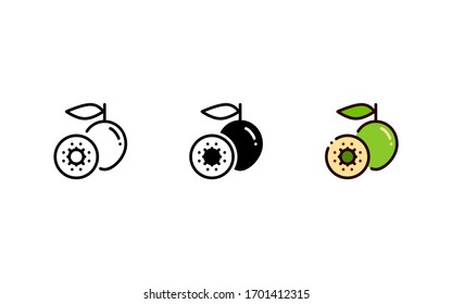 Kiwifruit Icon. With Outline, Glyph, And Filled Outline Style