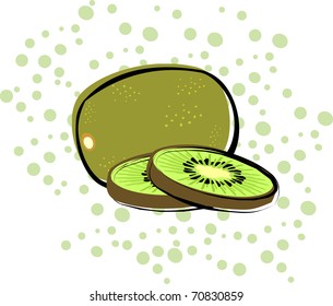 A kiwifruit on a polka dot background.  Background is on a separate layer and can be turned off.