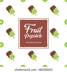 Kiwifruit popsicle pattern design for print, wallpaper, wrapping paper, packaging or fabric. Healthy fruit popsicle with chocolate cream, jimmies sprinkles topping isolated on white background.