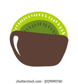Kiwifruit slice vector illustration. A slice of kiwifruit in dark chocolate. Organic dessert isolated.