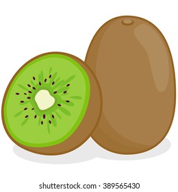 Kiwifruit whole and cut in half. Vector illustration