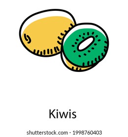 Kiwis-Doodle-Symbol, bearbeitbare Vektorgrafik 