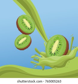 Kiwis fruit splash on blue background