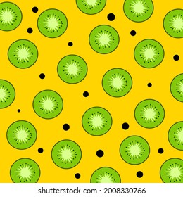 Kiwis pattern on yellow background. Vector 