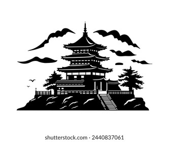 Kiyomizu-dera in Japan. Vector silhouette illustration