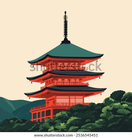 Kiyomizu-dera Temple Vector Illustration, Iconic Kyoto Landmark