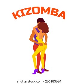 Kizomba dance vector illustration. Man and woman dancing kizomba.