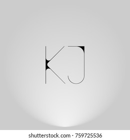 KJ Black thin minimalist LOGO Design with Highlight on Gray background.