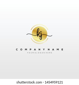 KJ handwriting initial logo template vector.