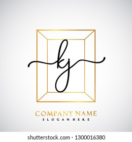 KJ Initial Handwriting logo template vector