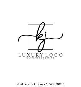 KJ Modelo de logotipo de escritura a mano inicial vector