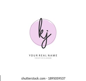 KJ Initial letter handwriting and signature logo. A concept handwriting initial logo with template element.