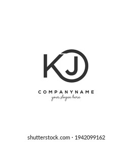 KJ Logo de la letra inicial dentro de la forma de círculo dentro del monograma negro redondeado