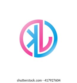 KJ initial letters looping linked circle logo blue pink