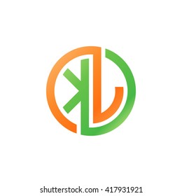 KJ initial letters looping linked circle logo orange green
