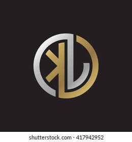 KJ initial letters looping linked circle elegant logo golden silver black background