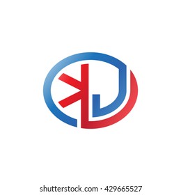 KJ initial letters looping linked ellipse logo red blue