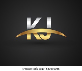 KJ initial logo company name colored gold and silver swoosh design. vector logo for business and company identity.
