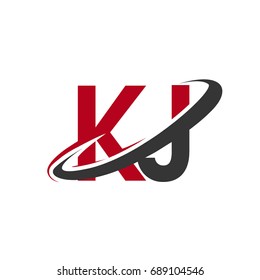 KJ initial logo company name colored red and black swoosh design, isolated on white background. vector logo for business and company identity.