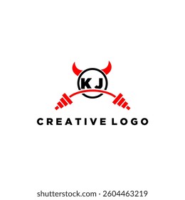 KJ initial monogram for fitnes or gym logo with devil style design