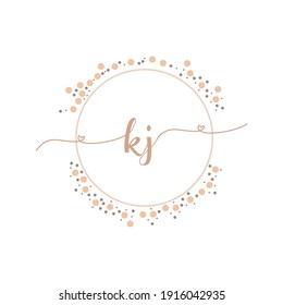 Ilustración de lujo de escritura a mano inicial de KJ