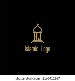 KJ initial monogram for islamic logo with mosque icon design