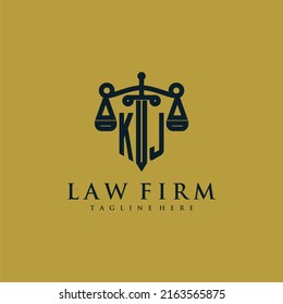 KJ initial monogram for lawfirm logo with sword and scale