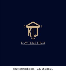 Logotipo inicial de la firma de abogados en monograma de KJ con diseño de hitos
