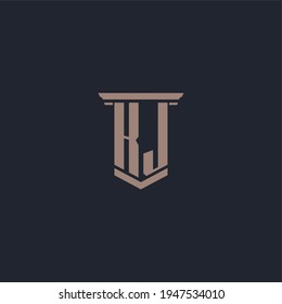 KJ initial monogram logo with pillar style design