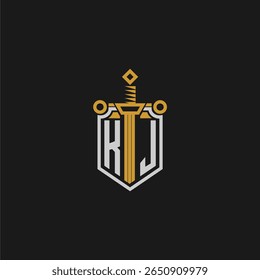Monograma inicial do KJ para imagem em estilo escudo e espada