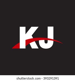 KJ initial overlapping swoosh letter logo white red black background