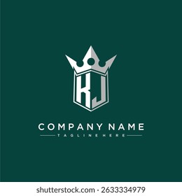 Letra KJ monograma logotipo inicial para escudo e coroa design