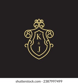 KJ line vintage initial logo in high quality professional design that will print well across any print media