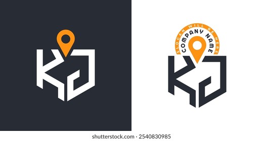 KJ Locación Logo Paquete. Letra KJ Logo Dual Vector Iconos para el reclutamiento y la navegación
