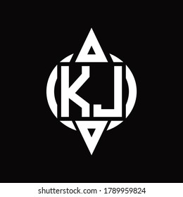 Logo de KJ con plantilla de diseño de triángulo superior e inferior redondeado de círculo