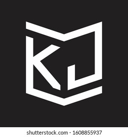 KJ Logo Emblem Monogram With Shield Style Design Template Isolated On Black Background