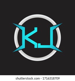 KJ Logo monogram with circle and four taper shape design template
