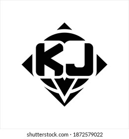 KJ Logo monogram with circle shape and square rotate rounded design template on white background