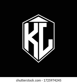 kj logo monogram with emblem shape combination tringle on top design template