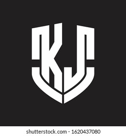 KJ Logo monogram with emblem shield shape design isolated on black background