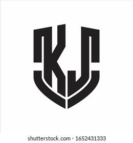 Monograma del logotipo KJ con diseño de forma de escudo de emblema aislado sobre fondo blanco