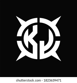 Monograma del logotipo de KJ con cuatro piezas plantilla de diseño de la sección de círculo sobre fondo negro