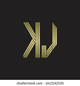 KJ Logo monogram outline style linked isolated with gold colors