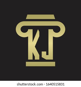 KJ Logo monogram with pillar style design template with gold colors