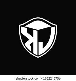 KJ Logo-Monogramm-Schildform mit abgerundeter Rahmendesign-Vorlage auf schwarzem Hintergrund