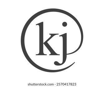 KJ logo from two letter with circle shape email sign style. K and J round logotype of business company for brand identity.